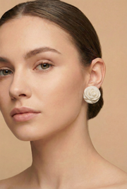 Hand-Carved Marble Rose Stud Earrings