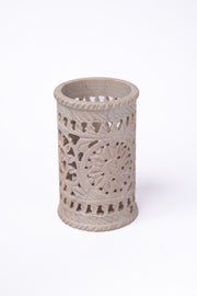 Hand-Carved Soapstone Pen Stand — Jali Openwork · Floral Medallion