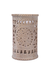 Hand-Carved Soapstone Pen Stand — Jali Openwork · Floral Medallion