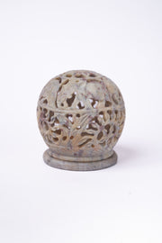 Hand-Carved Soapstone Candle Globe Stone Craft