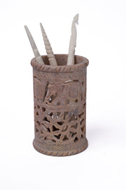 Hand-Carved Soapstone Pen & Pencil Holder Stone Craft
