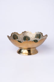 Hand-Engraved Brass Peacock Bowl — Enamel Inlay · Footed Decorative Bowl · Handcrafted