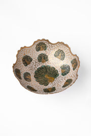 Hand-Engraved Brass Peacock Bowl — Enamel Inlay · Footed Decorative Bowl · Handcrafted