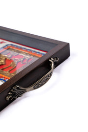 Madhubani & Dhokra Fusion Serving Tray — Hand-painted & Lost-Wax Cast Metal Inlay