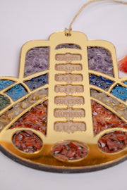 Seven Crystal Hamsa Hand Wall Hanging Handcrafted Home Décor