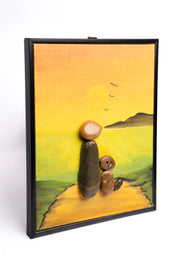 Hand-Painted Pebble Art — A Man & His Dog Pebble Art · Hand-Painted · Framed · One of a Kind