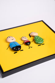 Hand-Painted Pebble Art — Our Family of Three Pebble Art · Hand-Painted · Framed · One of a Kind