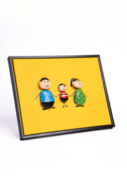 Hand-Painted Pebble Art — Our Family of Three Pebble Art · Hand-Painted · Framed · One of a Kind