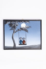 Hand-Painted Pebble Art — Family on the Swing by Moonlight Pebble Art · Hand-Painted · Framed · One of a Kind