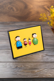 Hand-Painted Pebble Art — Our Happy Family of Four Pebble Art · Hand-Painted · Framed · One of a Kind