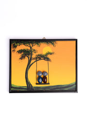 Hand-Painted Pebble Art — Family on the Swing at Sunset Pebble Art · Hand-Painted · Framed · One of a Kind