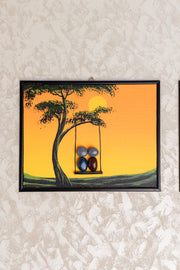 Hand-Painted Pebble Art — Family on the Swing at Sunset Pebble Art · Hand-Painted · Framed · One of a Kind