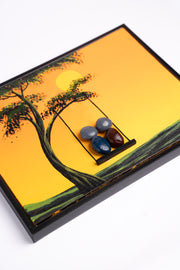 Hand-Painted Pebble Art — Family on the Swing at Sunset Pebble Art · Hand-Painted · Framed · One of a Kind
