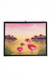 Hand-Painted Pebble Art — Flamingo Family Pebble Art · Hand-Painted · Framed · One of a Kind