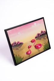 Hand-Painted Pebble Art — Flamingo Family Pebble Art · Hand-Painted · Framed · One of a Kind