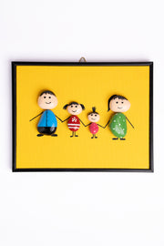 Hand-Painted Pebble Art — Our Happy Family of Four Pebble Art · Hand-Painted · Framed · One of a Kind