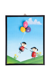 Hand-Painted Pebble Art — Up, Up & Away Pebble Art · Hand-Painted · Framed · One of a Kind