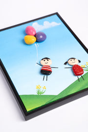 Hand-Painted Pebble Art — Up, Up & Away Pebble Art · Hand-Painted · Framed · One of a Kind