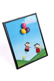 Hand-Painted Pebble Art — Up, Up & Away Pebble Art · Hand-Painted · Framed · One of a Kind