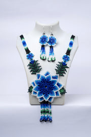 Handwoven Blue Flower Seed Bead Necklace & Earring Set Handcrafted Bead Jewellery · Glass Seed Beads · Tribal Craft Tradition · Statement Set
