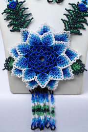 Handwoven Blue Flower Seed Bead Necklace & Earring Set Handcrafted Bead Jewellery · Glass Seed Beads · Tribal Craft Tradition · Statement Set
