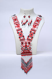 Handwoven White Folk Narrative Panel Seed Bead Necklace & Earring Set Handcrafted Bead Jewellery · Glass Seed Beads · Tribal Craft Tradition · Statement Set