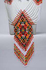 Handwoven White Diamond Medallion Panel Seed Bead Necklace & Earring Set Handcrafted Bead Jewellery · Glass Seed Beads · Tribal Craft Tradition · Statement Set
