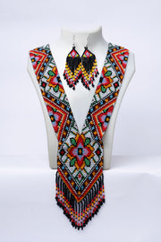 Handwoven Kaleidoscope Floral Panel Seed Bead Necklace & Earring Set Handcrafted Bead Jewellery · Glass Seed Beads · Tribal Craft Tradition · Statement Set