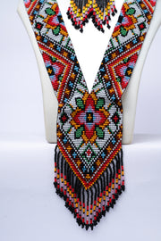 Handwoven Kaleidoscope Floral Panel Seed Bead Necklace & Earring Set Handcrafted Bead Jewellery · Glass Seed Beads · Tribal Craft Tradition · Statement Set
