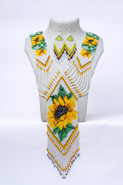 Handwoven Sunflower Seed Bead Necklace & Earring Set · Handcrafted Bead Jewellery · Glass Seed Beads · Tribal Craft Tradition · Statement Set
