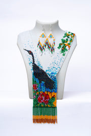 Handwoven Peacock Garden Seed Bead Necklace & Earring Set · Glass Seed Beads · Handcrafted