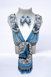 Handwoven Blue Butterfly Panel Seed Bead Necklace & Earring Set Handcrafted Bead Jewellery · Glass Seed Beads · Tribal Craft Tradition · Statement Set