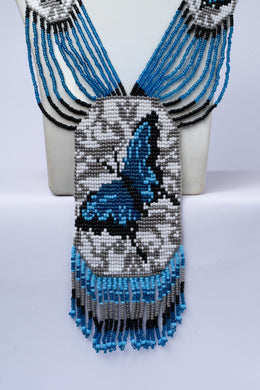 Handwoven Blue Butterfly Panel Seed Bead Necklace & Earring Set Handcrafted Bead Jewellery · Glass Seed Beads · Tribal Craft Tradition · Statement Set