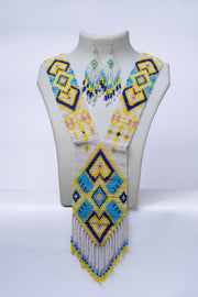 Handwoven Geometric Diamond Seed Bead Necklace & Earring Set · Glass Seed Beads · Handcrafted