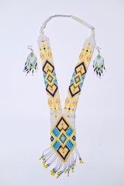 Handwoven Geometric Diamond Seed Bead Necklace & Earring Set · Glass Seed Beads · Handcrafted