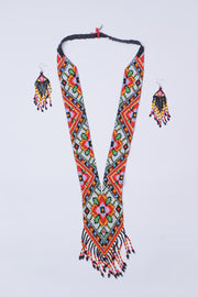 Handwoven Kaleidoscope Floral Panel Seed Bead Necklace & Earring Set Handcrafted Bead Jewellery · Glass Seed Beads · Tribal Craft Tradition · Statement Set