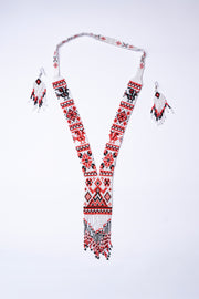 Handwoven White Folk Narrative Panel Seed Bead Necklace & Earring Set Handcrafted Bead Jewellery · Glass Seed Beads · Tribal Craft Tradition · Statement Set