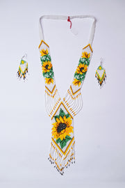 Handwoven Sunflower Seed Bead Necklace & Earring Set · Handcrafted Bead Jewellery · Glass Seed Beads · Tribal Craft Tradition · Statement Set