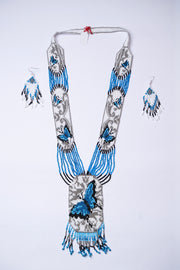 Handwoven Blue Butterfly Panel Seed Bead Necklace & Earring Set Handcrafted Bead Jewellery · Glass Seed Beads · Tribal Craft Tradition · Statement Set
