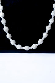 Hand-Carved Marble Ribbed & Smooth Bead Necklace Stone Jewellery