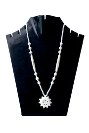 Hand-Carved Marble Pendant Necklace — Floral Medallion Stone Jewellery
