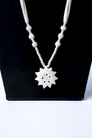 Hand-Carved Marble Pendant Necklace — Floral Medallion Stone Jewellery