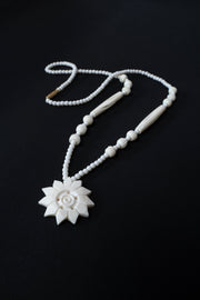 Hand-Carved Marble Pendant Necklace — Floral Medallion Stone Jewellery