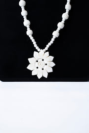 Hand-Carved Marble Ribbed Bead Necklace — Lotus Pendant Stone Jewellery