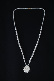 Hand-Carved Marble Ribbed Bead Necklace — Lotus Pendant Stone Jewellery