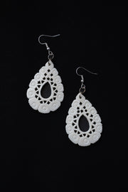 Hand-Carved Marble Teardrop Filigree Earrings