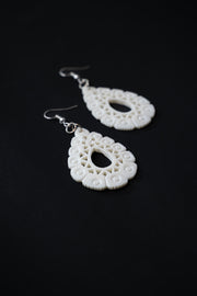 Hand-Carved Marble Teardrop Filigree Earrings