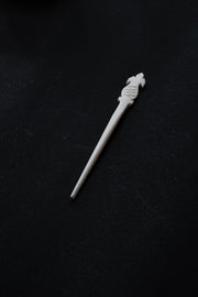 Hand-Carved Marble Hair Pin — Lotus Finial · Single-Stone Carving