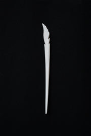 Hand-Carved Marble Hair Pin — Feather Finial ·