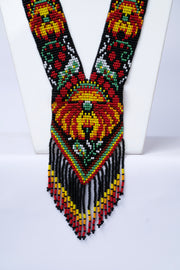 Handwoven Black Floral Panel Seed Bead Necklace & Earring Set Handcrafted Bead Jewellery · Glass Seed Beads · Tribal Craft Tradition · Statement Set